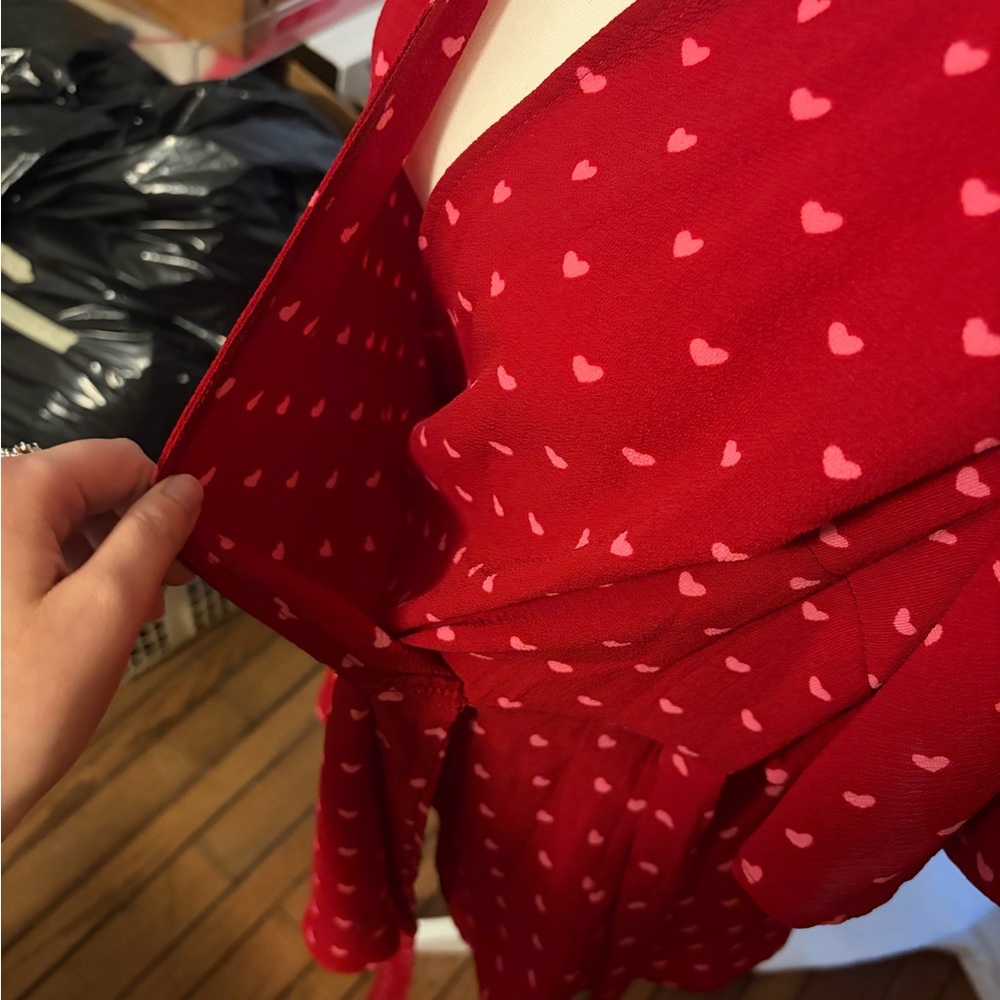Faux Wrap top in red with Pink Heart Pattern